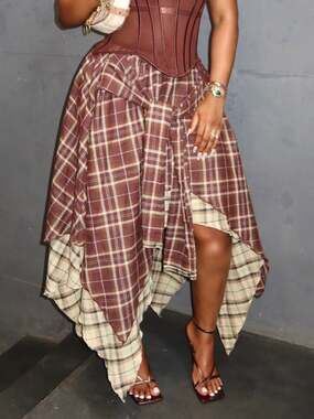 Asymmetrical Plaid Skirt